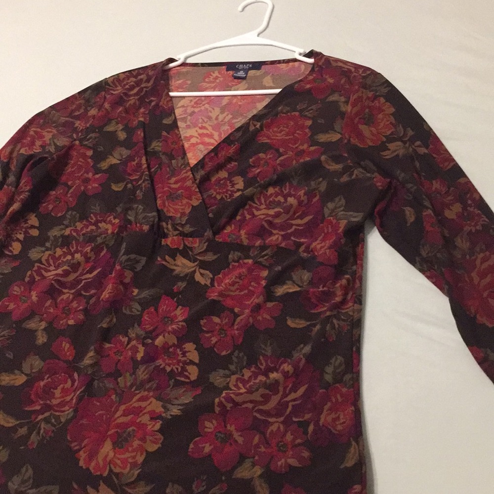 Chaps, 1X, floral top, 3/4 sleeves